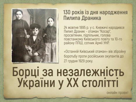 Онлайн проєкт "Борці за незалежність України у ХХ столітті": 130 років із дня народження Пилипа Драника